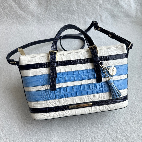 Brahmin Asher Tote Regatta Vineyard NWOT Blue‎ White Leather Handbag - Picture 1 of 12